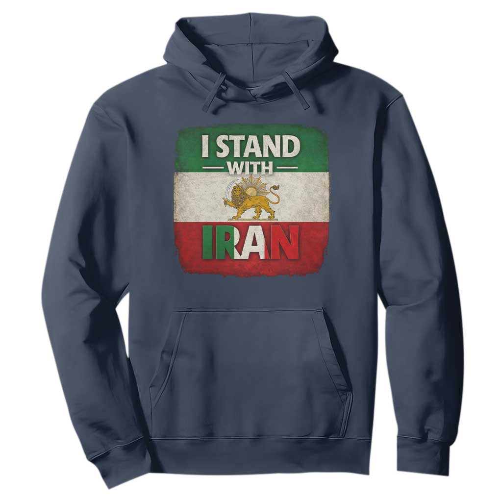 I Stand With Iran Hoodie Free Iran Support Persian Lion Flag TS11 Navy Print Your Wear