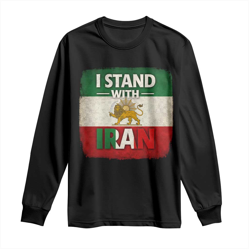 I Stand With Iran Long Sleeve Shirt Free Iran Support Persian Lion Flag TS11 Black Print Your Wear