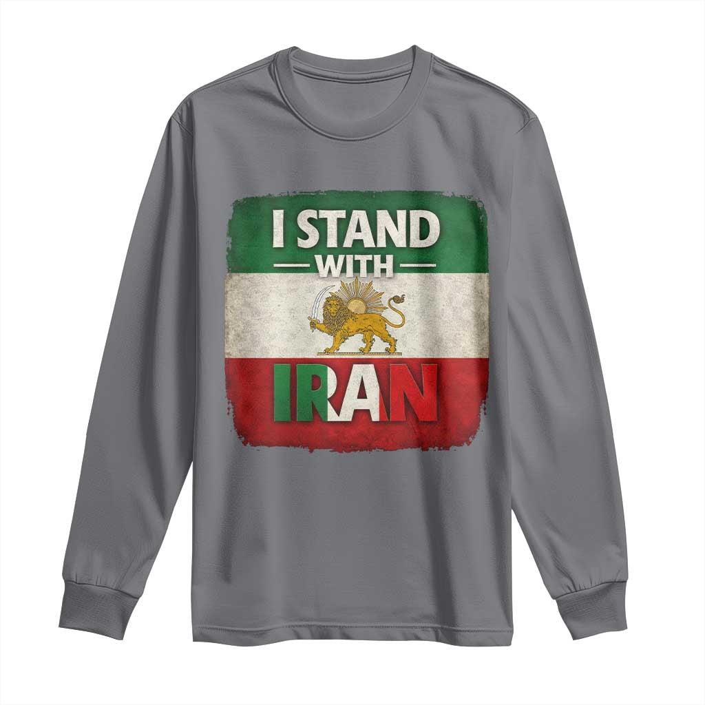 I Stand With Iran Long Sleeve Shirt Free Iran Support Persian Lion Flag TS11 Charcoal Print Your Wear
