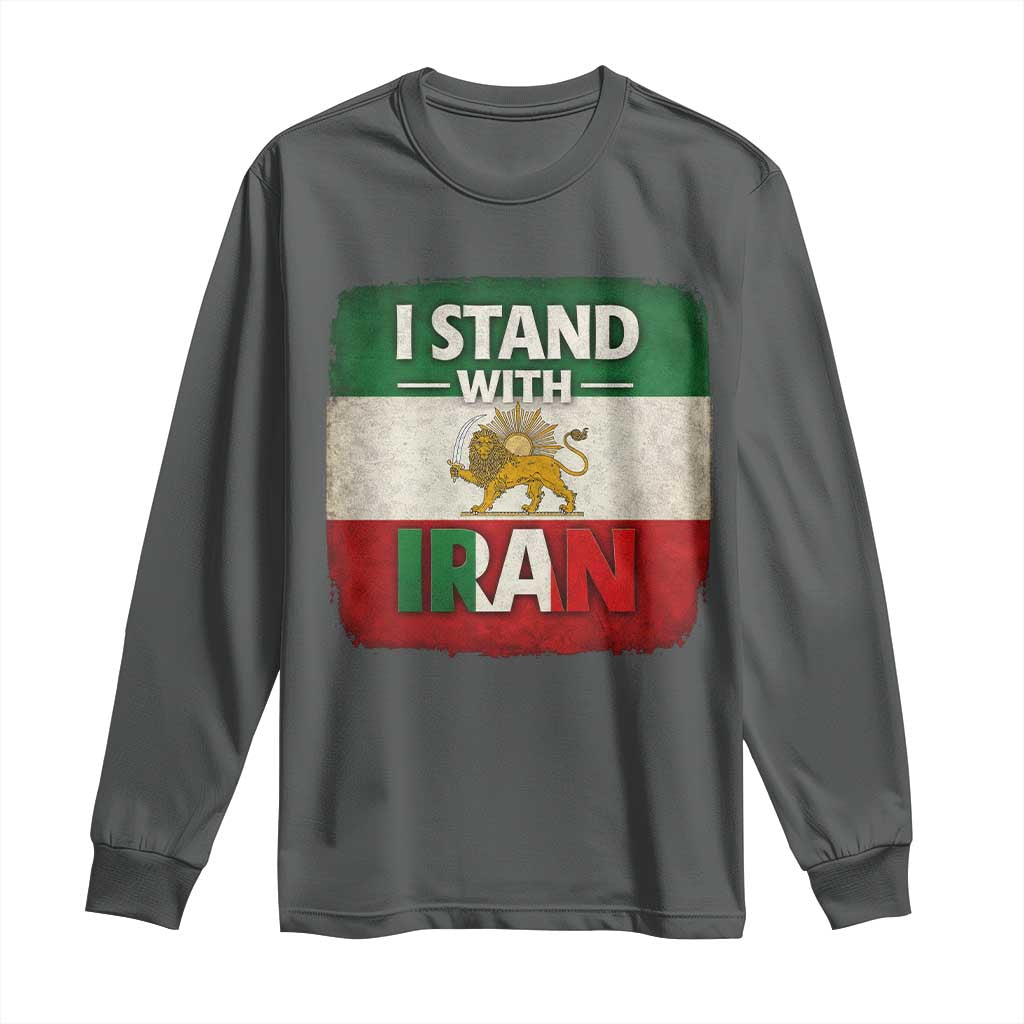 I Stand With Iran Long Sleeve Shirt Free Iran Support Persian Lion Flag TS11 Dark Heather Print Your Wear