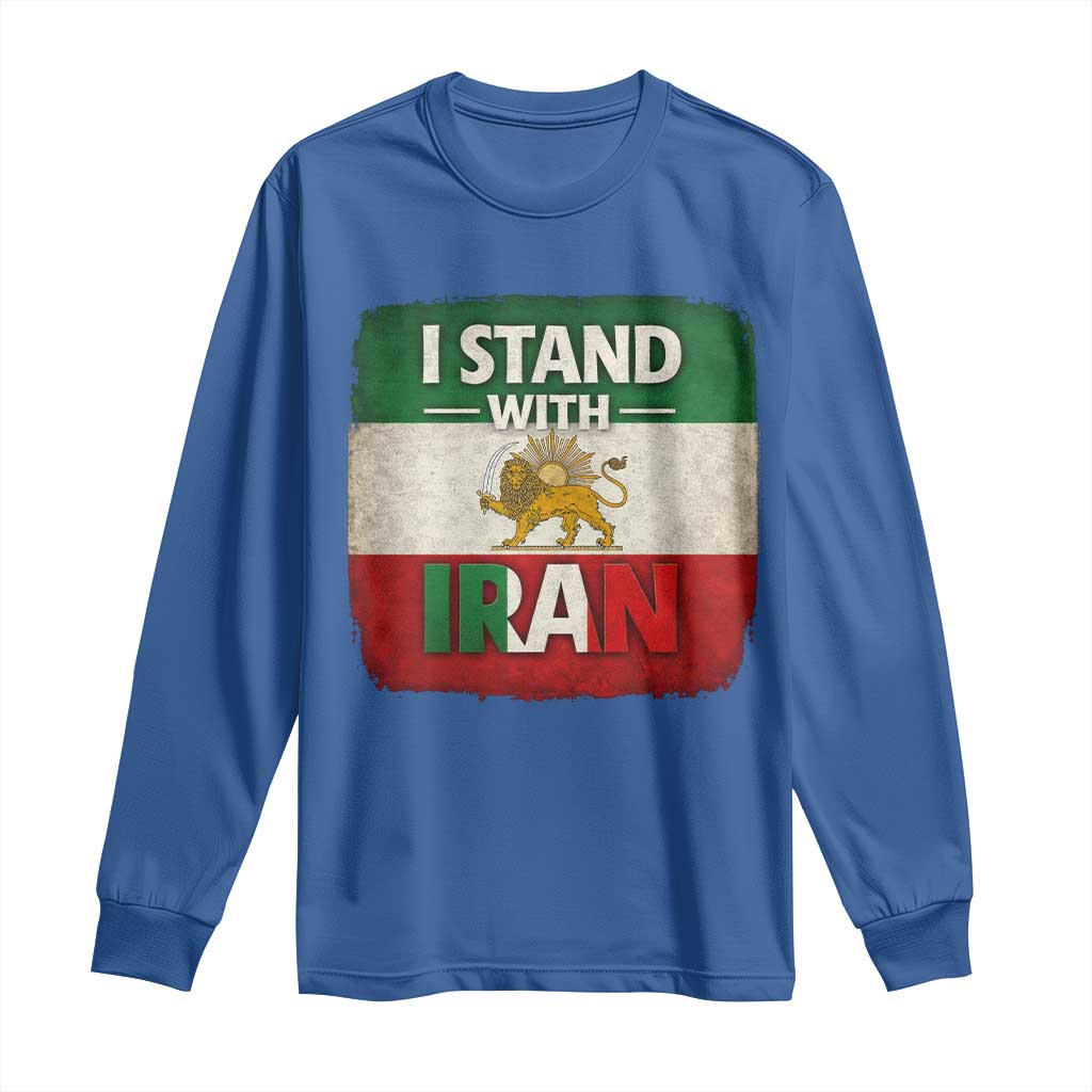 I Stand With Iran Long Sleeve Shirt Free Iran Support Persian Lion Flag TS11 Royal Blue Print Your Wear