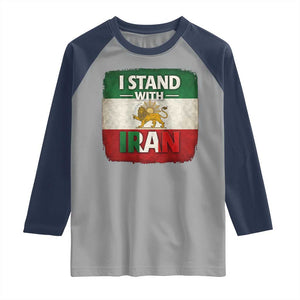 I Stand With Iran Raglan Shirt Free Iran Support Persian Lion Flag TS11 Sport Gray Navy Print Your Wear