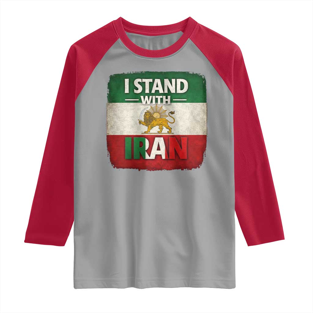 I Stand With Iran Raglan Shirt Free Iran Support Persian Lion Flag TS11 Sport Gray Red Print Your Wear