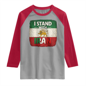 I Stand With Iran Raglan Shirt Free Iran Support Persian Lion Flag TS11 Sport Gray Red Print Your Wear