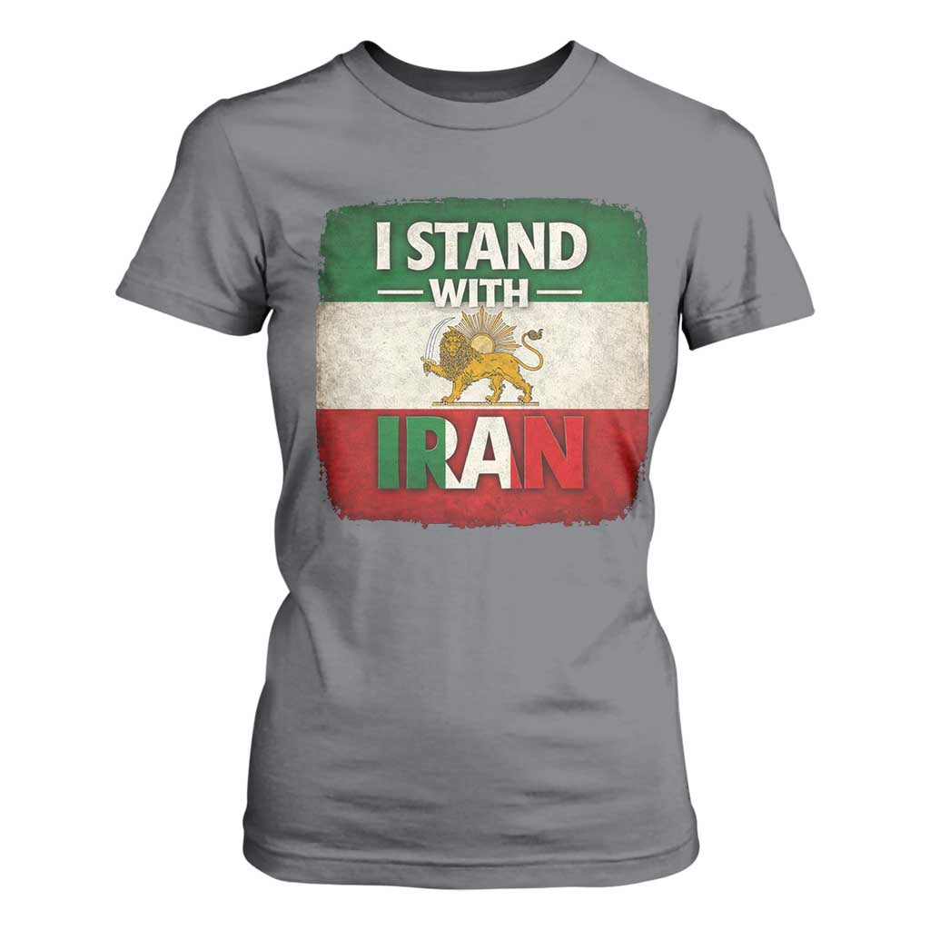 I Stand With Iran T Shirt For Women Free Iran Support Persian Lion Flag TS11 Charcoal Print Your Wear