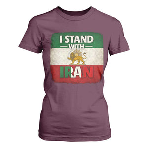 I Stand With Iran T Shirt For Women Free Iran Support Persian Lion Flag TS11 Maroon Print Your Wear