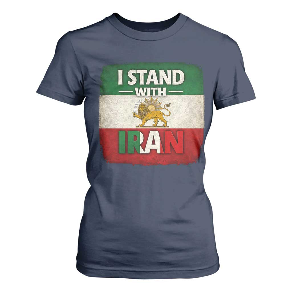 I Stand With Iran T Shirt For Women Free Iran Support Persian Lion Flag TS11 Navy Print Your Wear