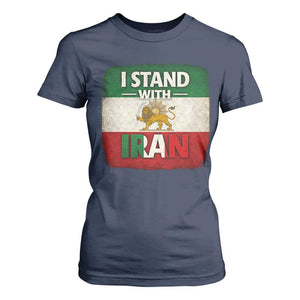 I Stand With Iran T Shirt For Women Free Iran Support Persian Lion Flag TS11 Navy Print Your Wear