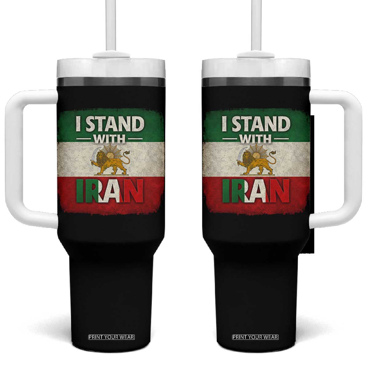 I Stand With Iran Tumbler With Handle Free Iran Support Persian Lion Flag TS11 One Size: 40 oz Black Print Your Wear