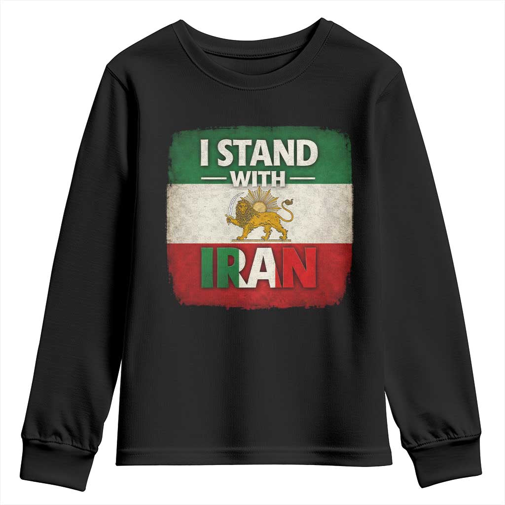 I Stand With Iran Youth Sweatshirt Free Iran Support Persian Lion Flag TS11 Black Print Your Wear