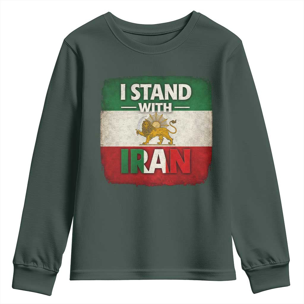 I Stand With Iran Youth Sweatshirt Free Iran Support Persian Lion Flag TS11 Dark Forest Green Print Your Wear