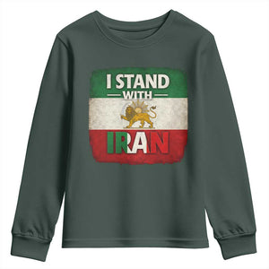 I Stand With Iran Youth Sweatshirt Free Iran Support Persian Lion Flag TS11 Dark Forest Green Print Your Wear