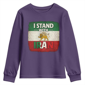 I Stand With Iran Youth Sweatshirt Free Iran Support Persian Lion Flag TS11 Purple Print Your Wear