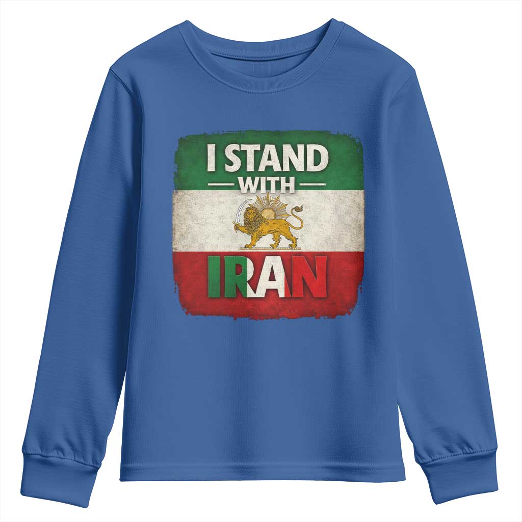 I Stand With Iran Youth Sweatshirt Free Iran Support Persian Lion Flag TS11 Royal Blue Print Your Wear