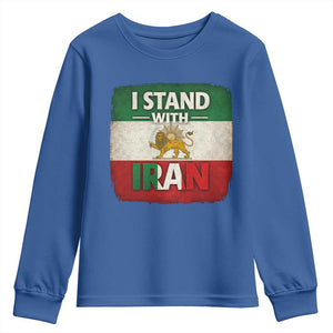 I Stand With Iran Youth Sweatshirt Free Iran Support Persian Lion Flag TS11 Royal Blue Print Your Wear