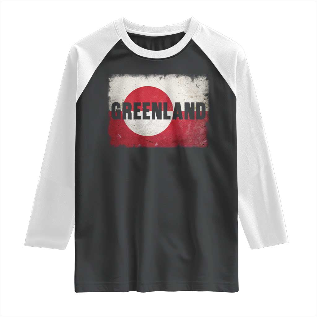 Greenland Pride Patriotic Greenlander Heritage Vintage Flag Raglan Shirt TS11 Black White Print Your Wear