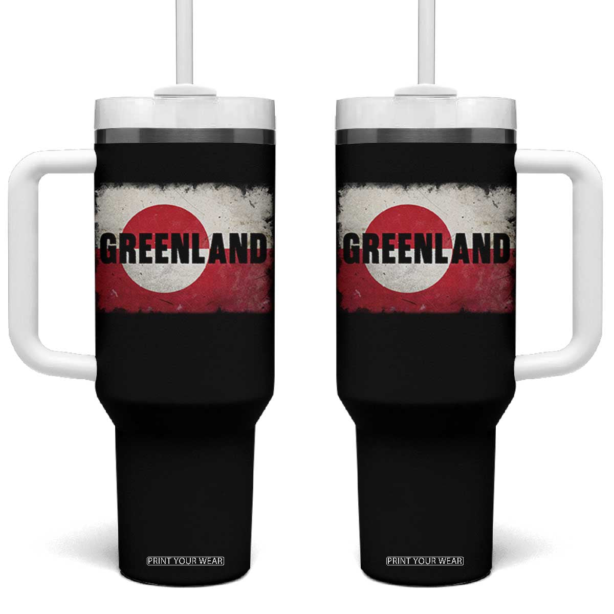 Greenland Pride Patriotic Greenlander Heritage Vintage Flag Tumbler With Handle TS11 One Size: 40 oz Black Print Your Wear