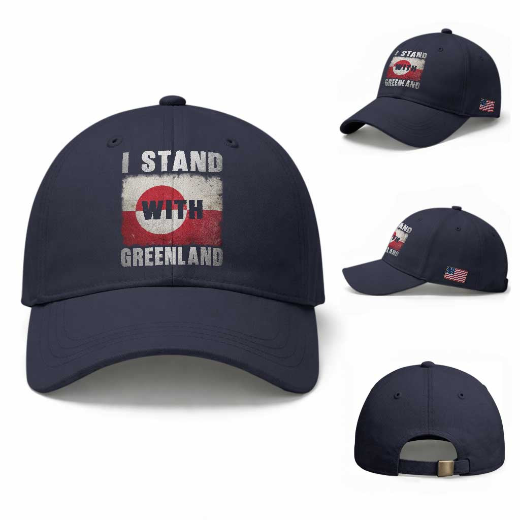 I Stand With Greenland Baseball Cap Support Greenlanders Vintage Greenland Flag TS11 Baseball Cap Universal Fit Navy Print Your Wear