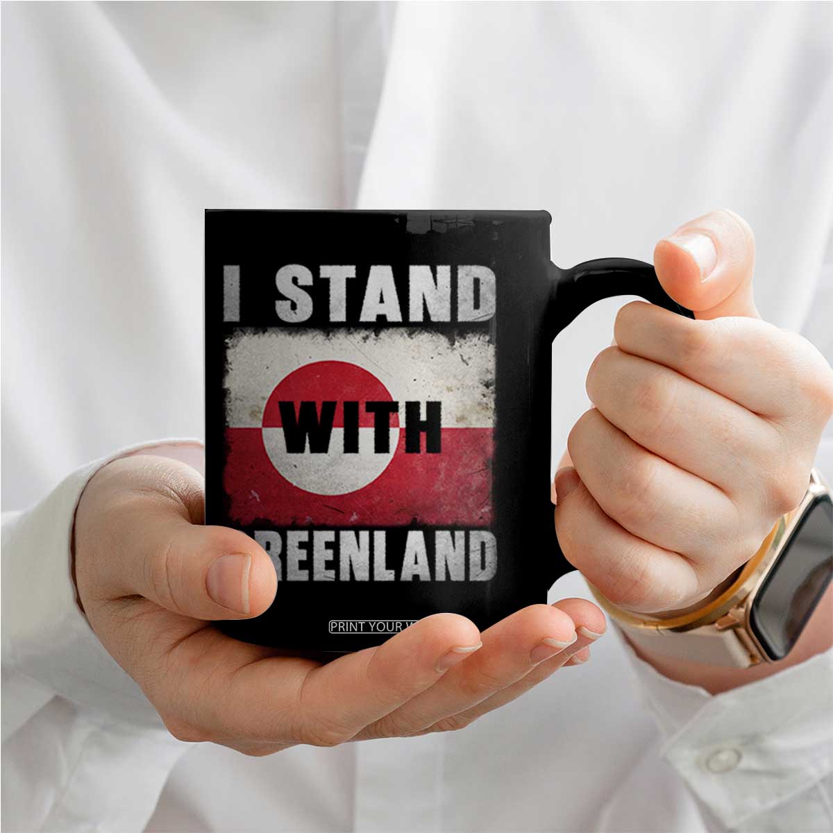 I Stand With Greenland Coffee Mug Support Greenlanders Vintage Greenland Flag TS11 Print Your Wear