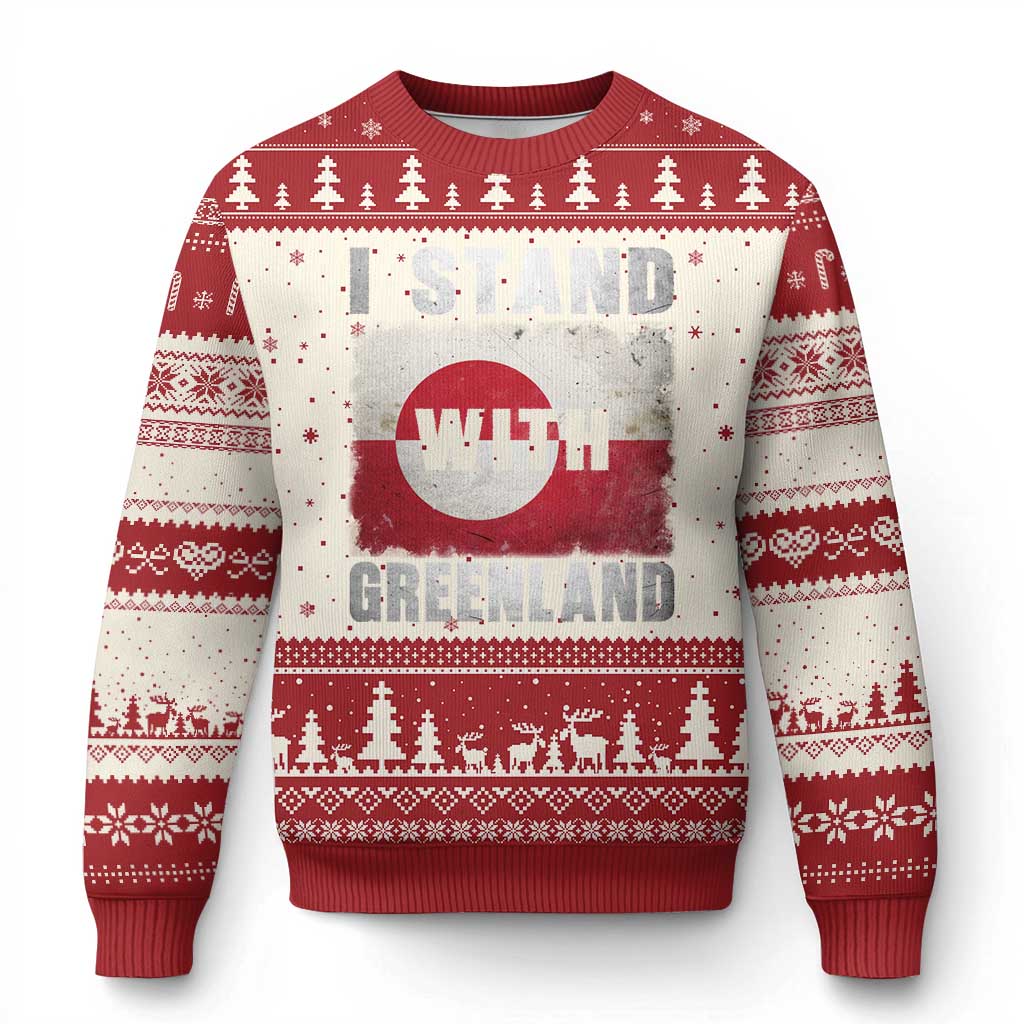 I Stand With Greenland Ugly Christmas Sweater Support Greenlanders Vintage Greenland Flag TS11 Beige Red Print Your Wear