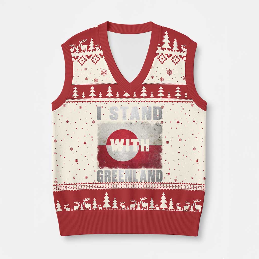 I Stand With Greenland V-Neck Knit Sweater Vest Support Greenlanders Vintage Greenland Flag TS11 Beige Red Print Your Wear