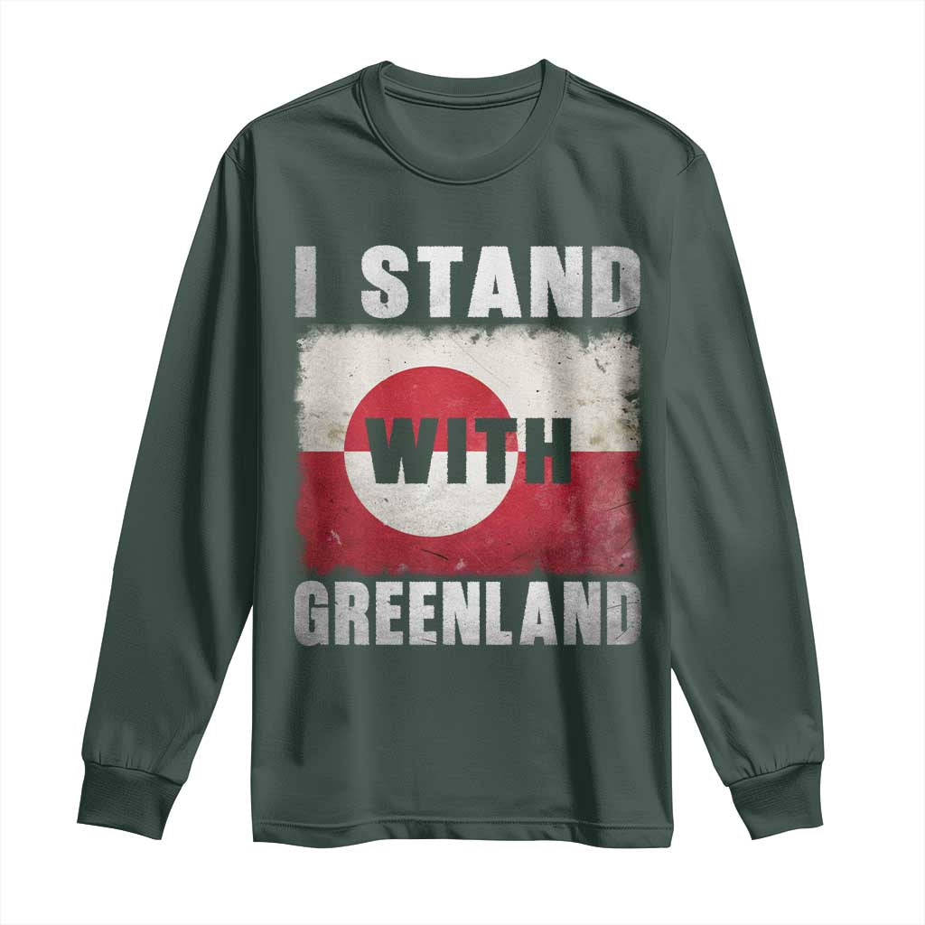 I Stand With Greenland Long Sleeve Shirt Support Greenlanders Vintage Greenland Flag TS11 Dark Forest Green Print Your Wear