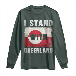 I Stand With Greenland Long Sleeve Shirt Support Greenlanders Vintage Greenland Flag TS11 Dark Forest Green Print Your Wear