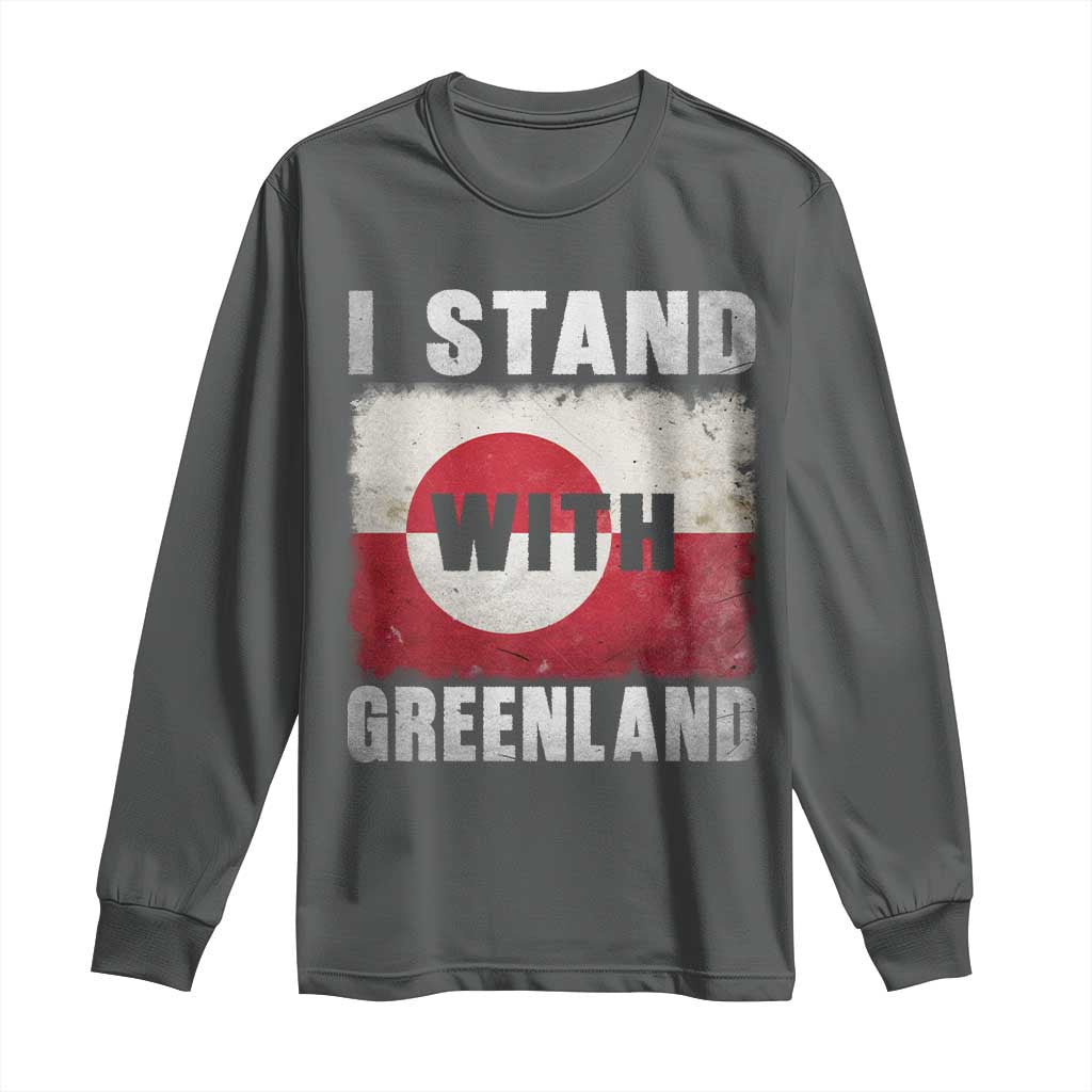 I Stand With Greenland Long Sleeve Shirt Support Greenlanders Vintage Greenland Flag TS11 Dark Heather Print Your Wear