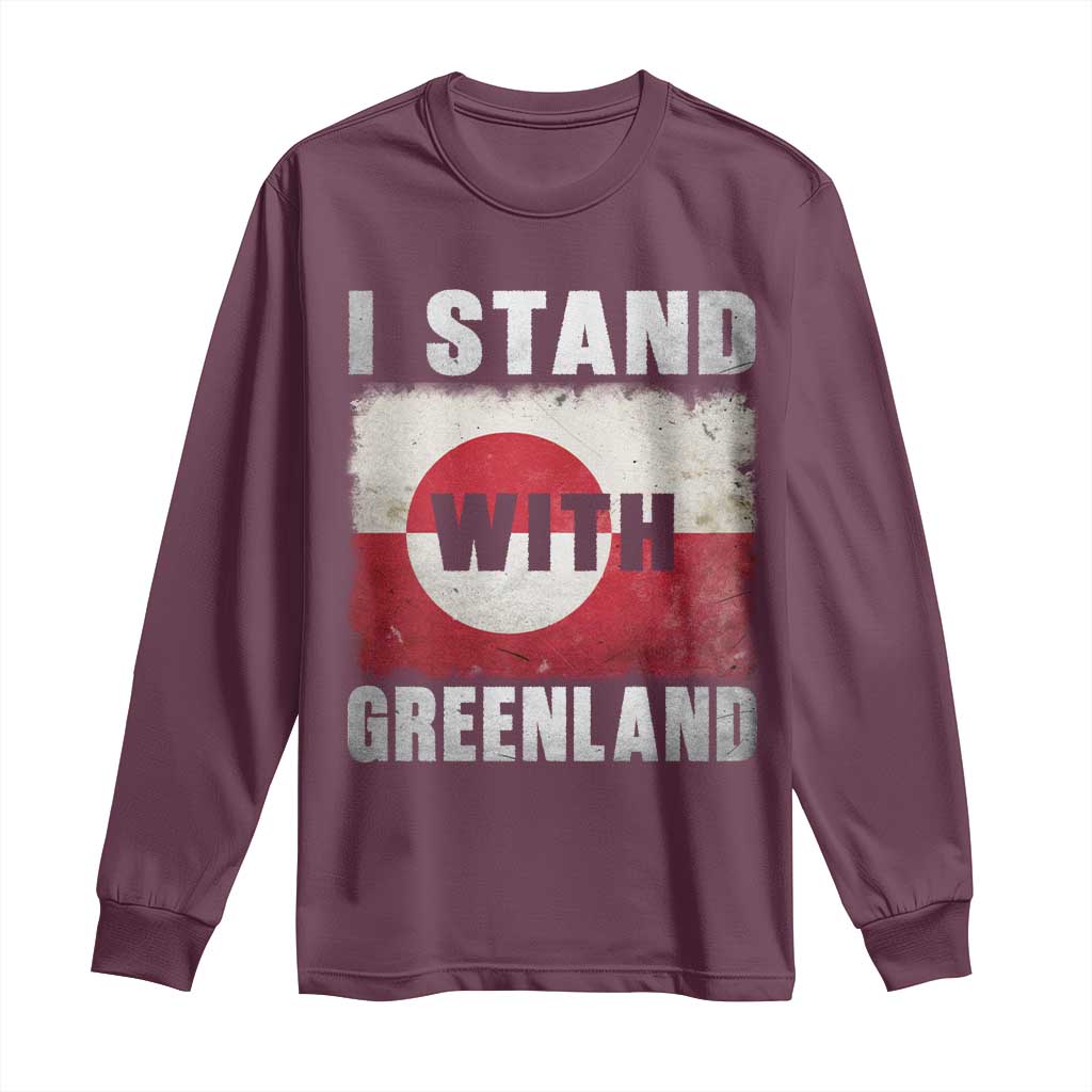 I Stand With Greenland Long Sleeve Shirt Support Greenlanders Vintage Greenland Flag TS11 Maroon Print Your Wear