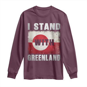 I Stand With Greenland Long Sleeve Shirt Support Greenlanders Vintage Greenland Flag TS11 Maroon Print Your Wear