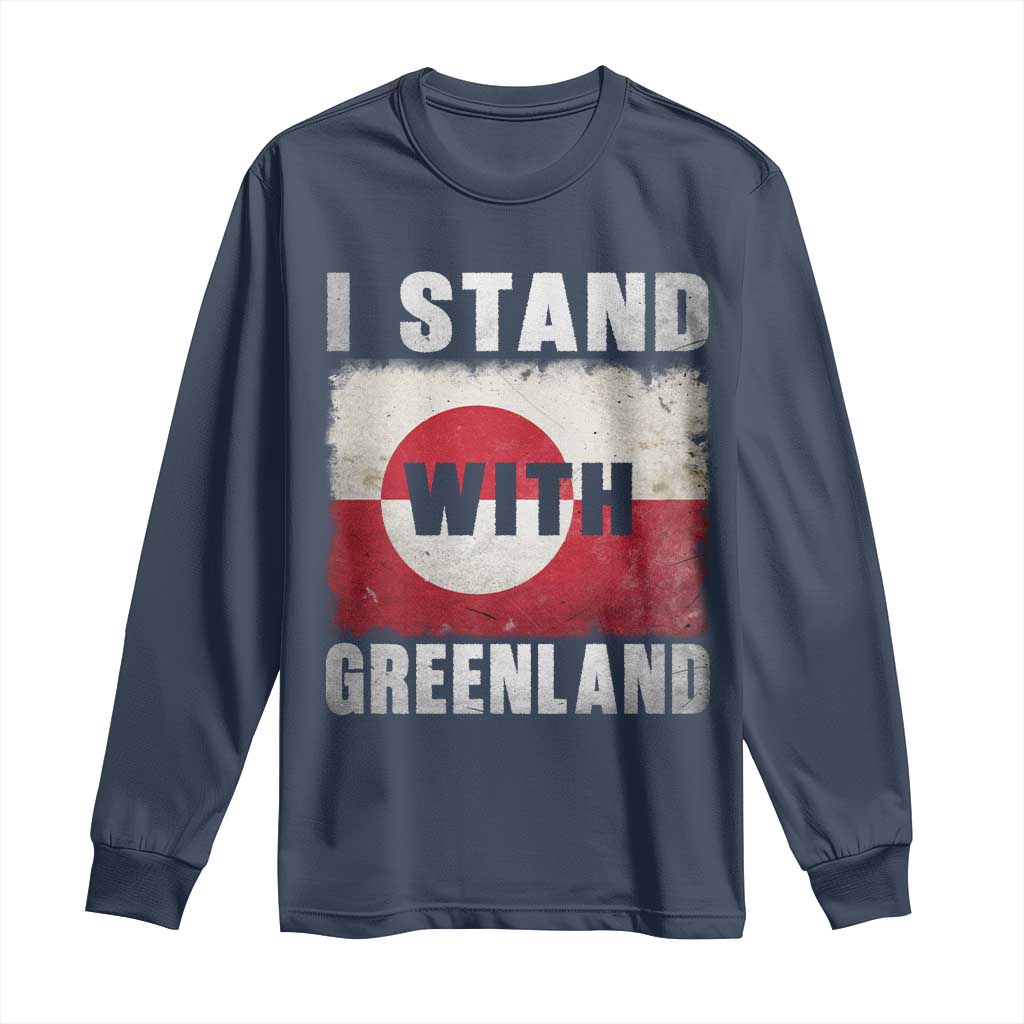 I Stand With Greenland Long Sleeve Shirt Support Greenlanders Vintage Greenland Flag TS11 Navy Print Your Wear