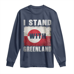I Stand With Greenland Long Sleeve Shirt Support Greenlanders Vintage Greenland Flag TS11 Navy Print Your Wear