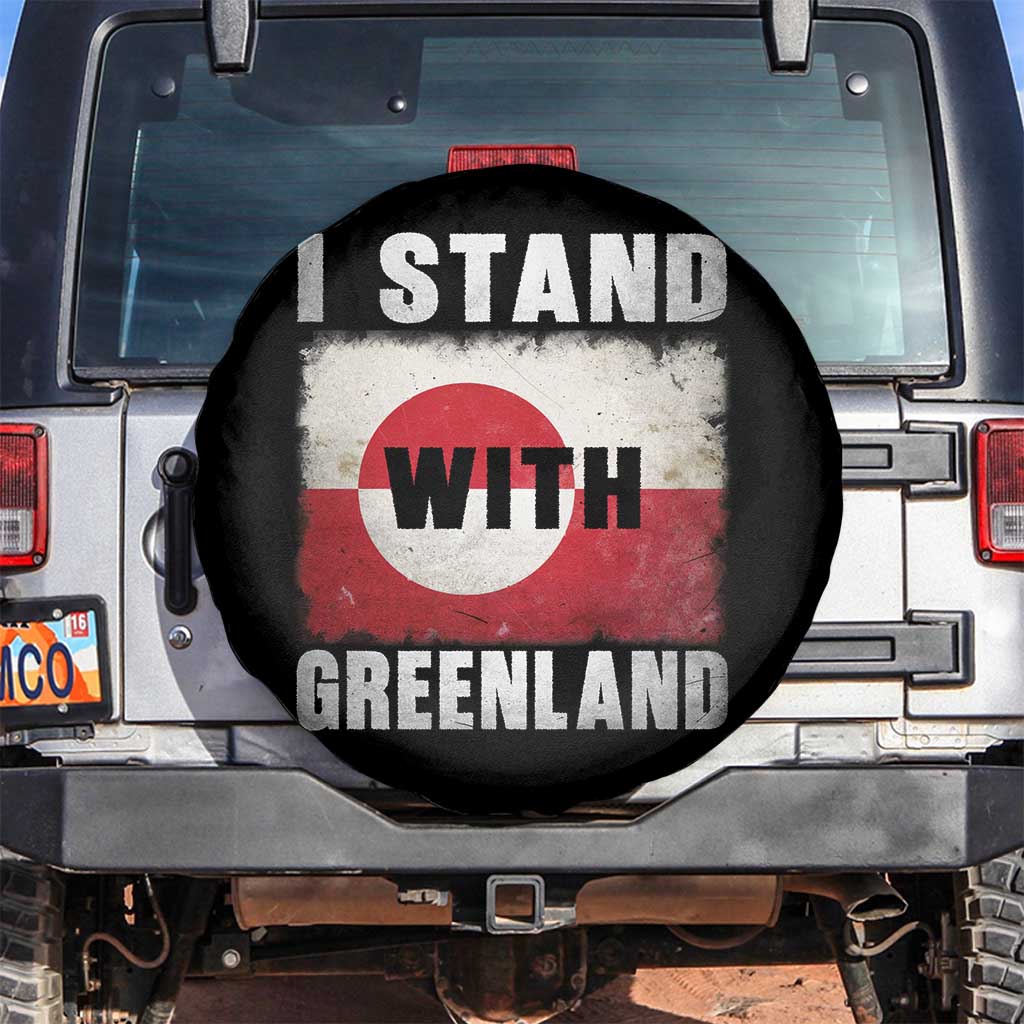 I Stand With Greenland Spare Tire Cover Support Greenlanders Vintage Greenland Flag TS11 No hole Black Print Your Wear