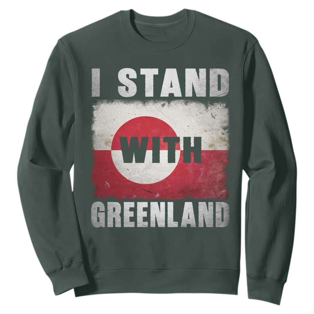 I Stand With Greenland Sweatshirt Support Greenlanders Vintage Greenland Flag TS11 Dark Forest Green Print Your Wear