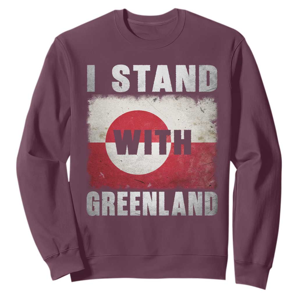 I Stand With Greenland Sweatshirt Support Greenlanders Vintage Greenland Flag TS11 Maroon Print Your Wear