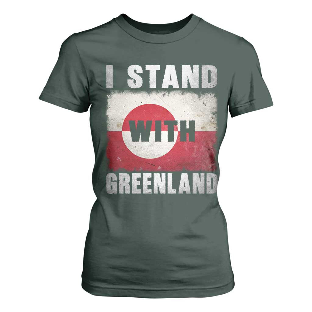 I Stand With Greenland T Shirt For Women Support Greenlanders Vintage Greenland Flag TS11 Dark Forest Green Print Your Wear
