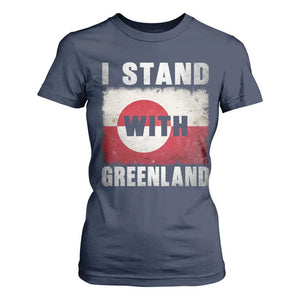 I Stand With Greenland T Shirt For Women Support Greenlanders Vintage Greenland Flag TS11 Navy Print Your Wear