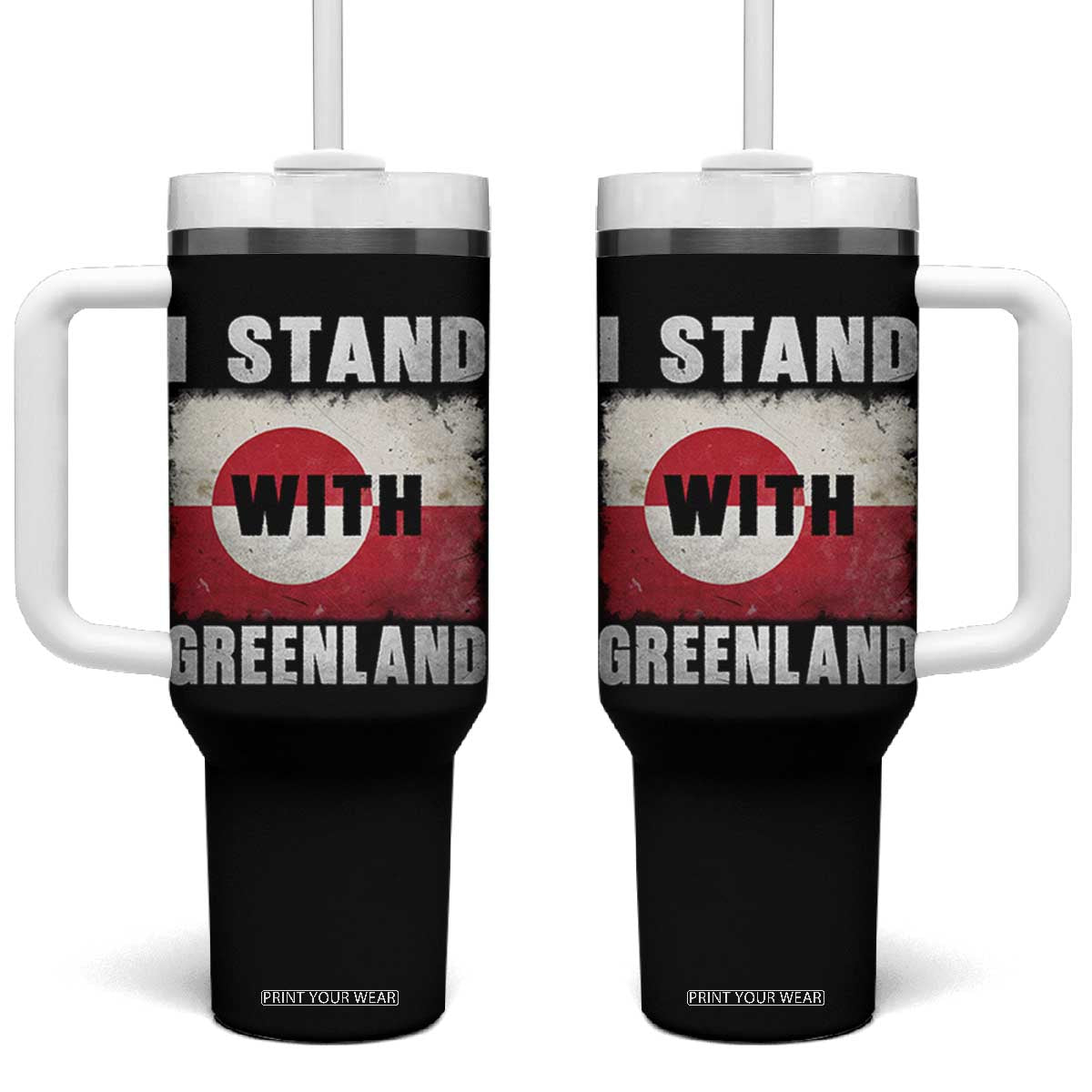 I Stand With Greenland Tumbler With Handle Support Greenlanders Vintage Greenland Flag TS11 One Size: 40 oz Black Print Your Wear