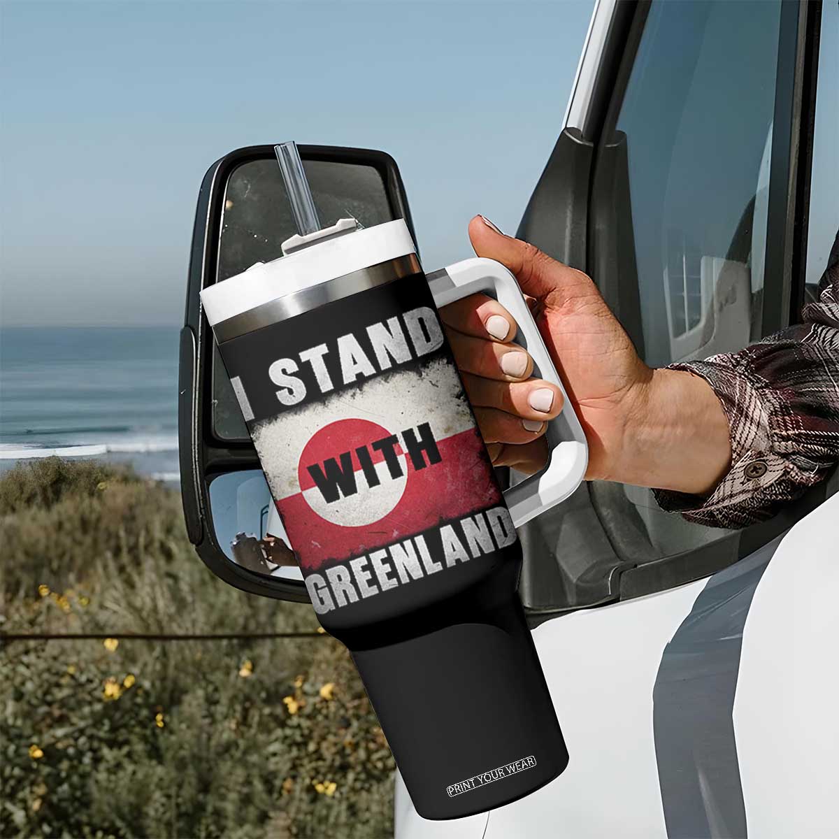 I Stand With Greenland Tumbler With Handle Support Greenlanders Vintage Greenland Flag TS11 Print Your Wear