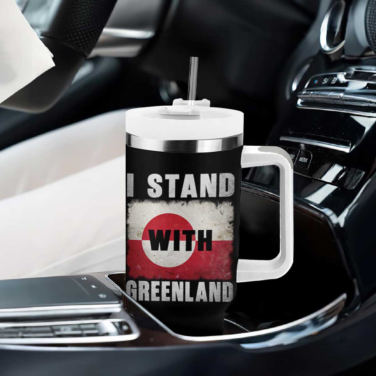 I Stand With Greenland Tumbler With Handle Support Greenlanders Vintage Greenland Flag TS11 Print Your Wear