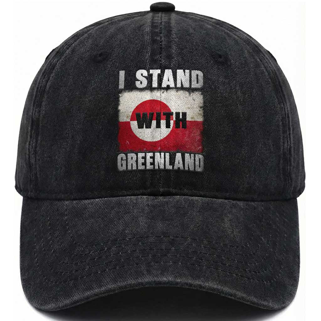 I Stand With Greenland Washed Cotton Baseball Cap Support Greenlanders Vintage Greenland Flag TS11 Print Your Wear