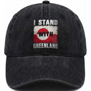 I Stand With Greenland Washed Cotton Baseball Cap Support Greenlanders Vintage Greenland Flag TS11 Print Your Wear