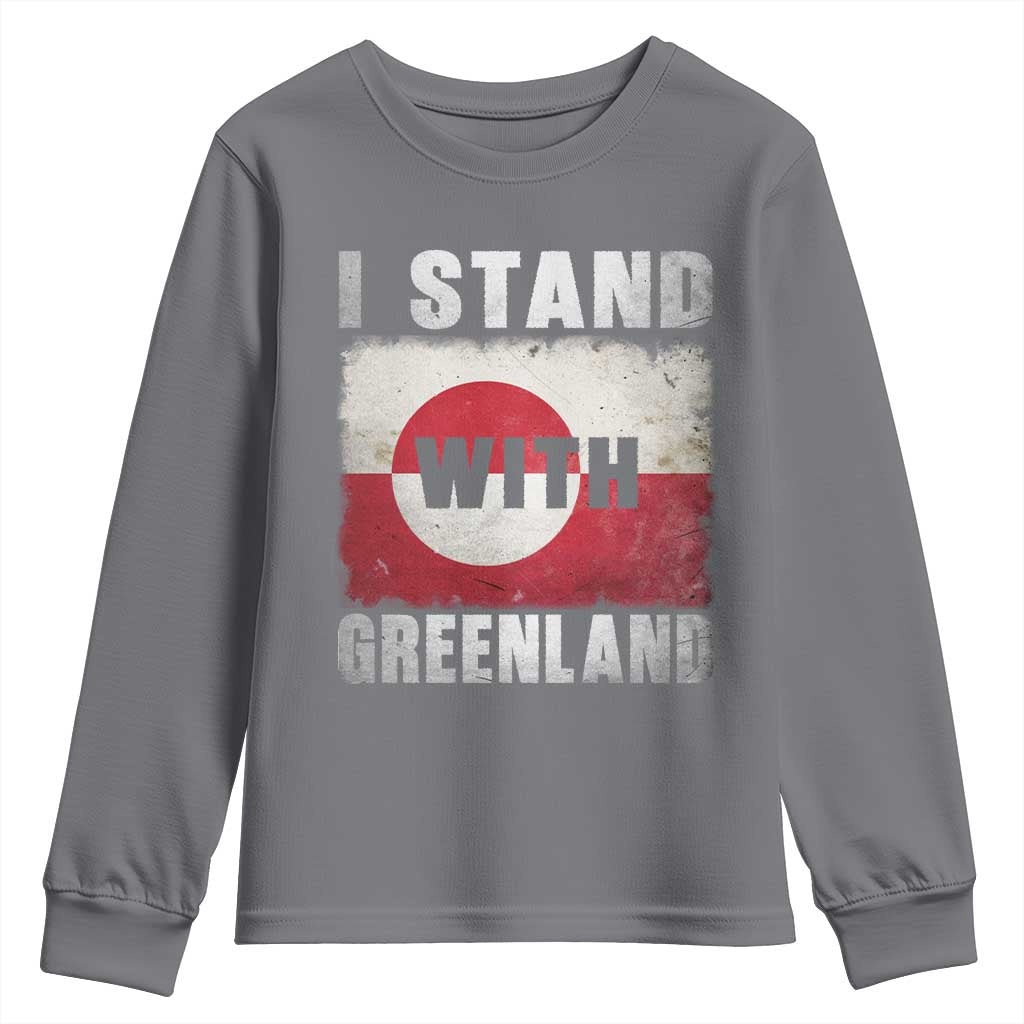 I Stand With Greenland Youth Sweatshirt Support Greenlanders Vintage Greenland Flag TS11 Charcoal Print Your Wear
