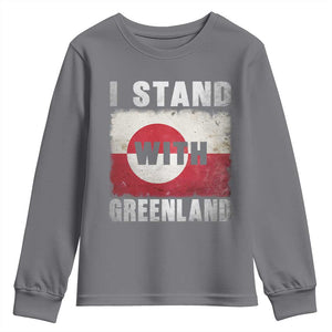 I Stand With Greenland Youth Sweatshirt Support Greenlanders Vintage Greenland Flag TS11 Charcoal Print Your Wear