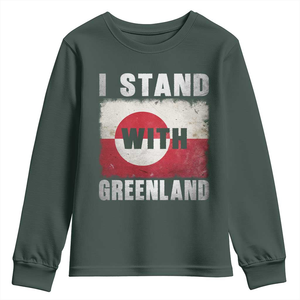 I Stand With Greenland Youth Sweatshirt Support Greenlanders Vintage Greenland Flag TS11 Dark Forest Green Print Your Wear