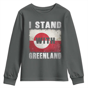 I Stand With Greenland Youth Sweatshirt Support Greenlanders Vintage Greenland Flag TS11 Dark Heather Print Your Wear