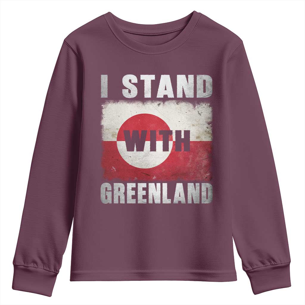 I Stand With Greenland Youth Sweatshirt Support Greenlanders Vintage Greenland Flag TS11 Maroon Print Your Wear