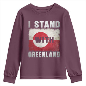 I Stand With Greenland Youth Sweatshirt Support Greenlanders Vintage Greenland Flag TS11 Maroon Print Your Wear