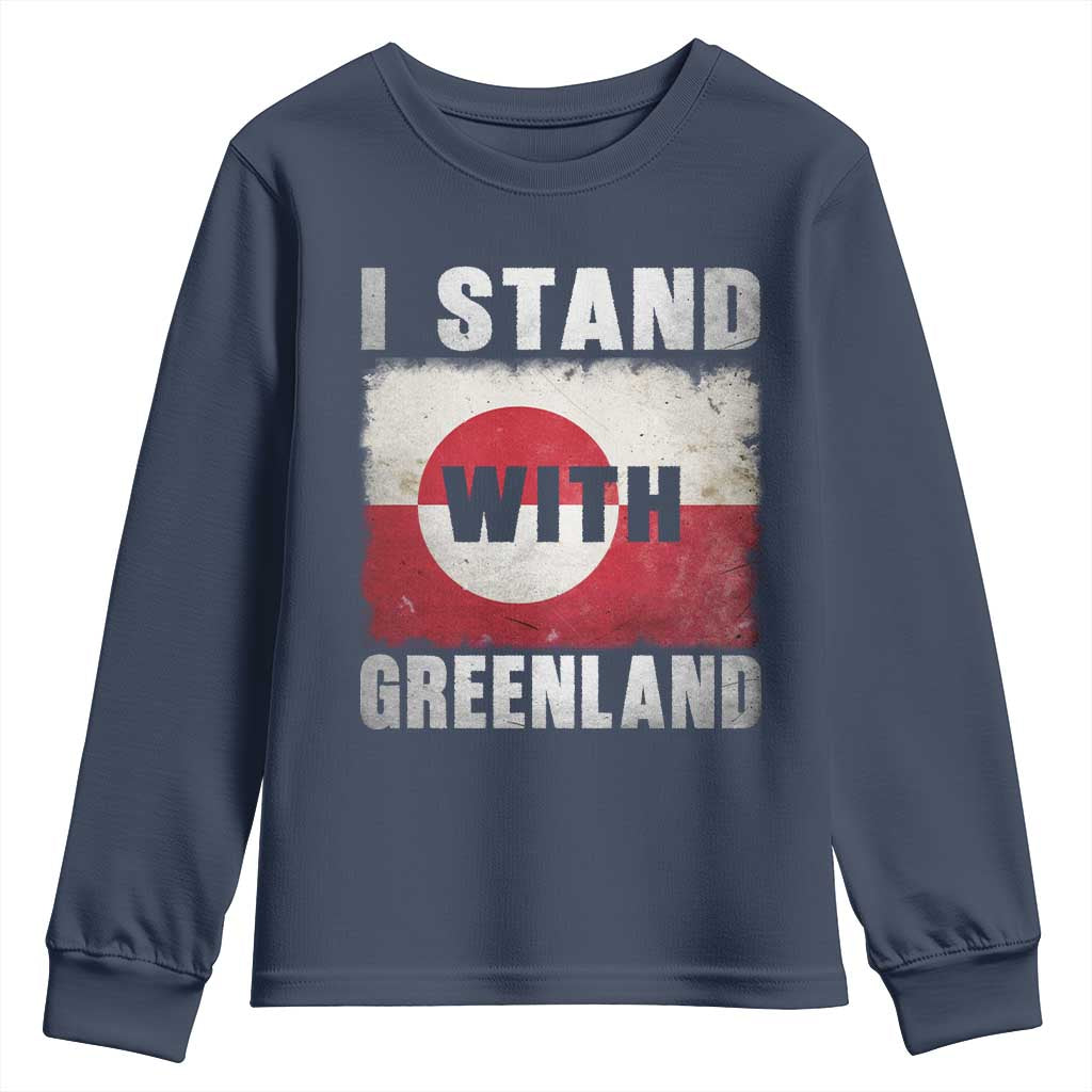 I Stand With Greenland Youth Sweatshirt Support Greenlanders Vintage Greenland Flag TS11 Navy Print Your Wear