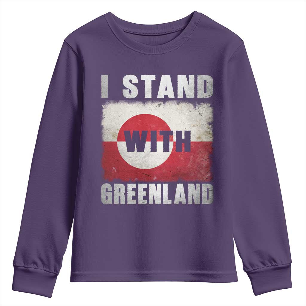 I Stand With Greenland Youth Sweatshirt Support Greenlanders Vintage Greenland Flag TS11 Purple Print Your Wear